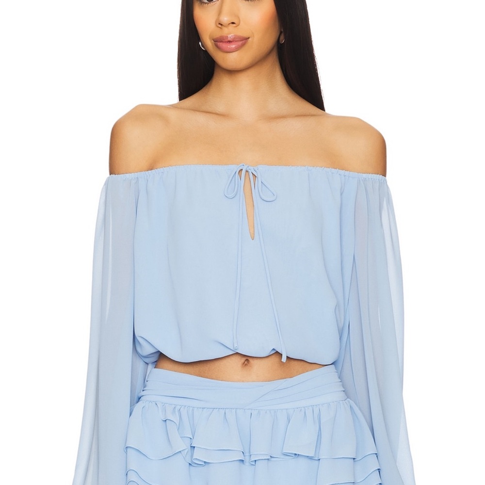 Elegant Light Blue Off-Shoulder Top